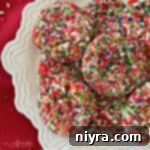 Overhead of Funfetti Sugar Cookies on a decorative serving plate
