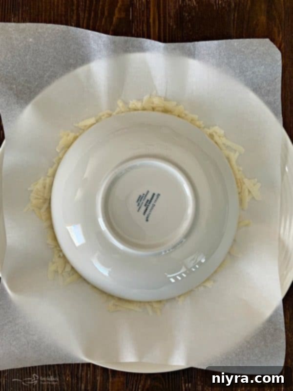 Parmesan Cheese Spread on Parchment Paper, ready for microwave