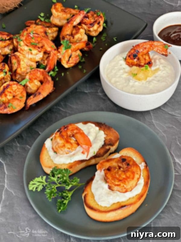 Spicy Caribbean Shrimp Appetizer on baguettes