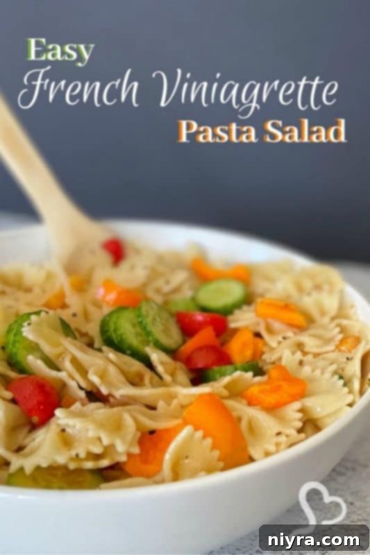 Easy French Vinaigrette Pasta Salad with recipe title overlay