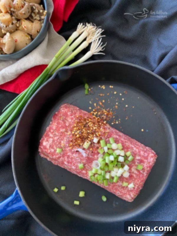 Spicy Tater Tot Casserole with Sausage & Mushrooms prep
