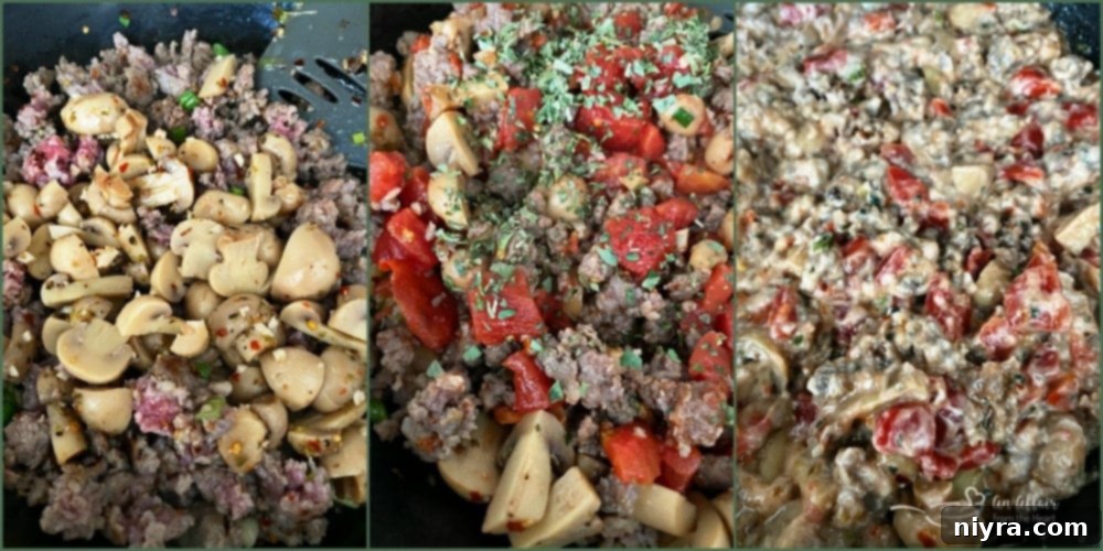 Spicy Tater Tot Casserole with Sausage & Mushrooms prepx3