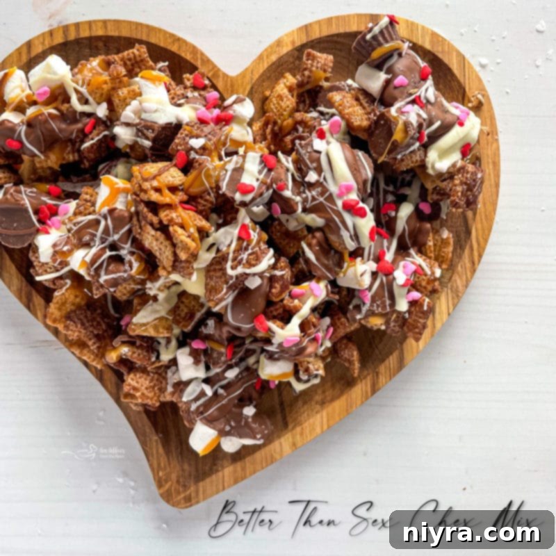 Hero shot of Better Than Sex Chex Mix in a festive bowl