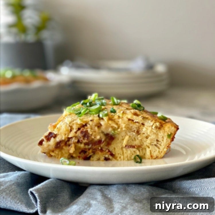 Impossible Pie with Bacon & Swiss, whole pie square