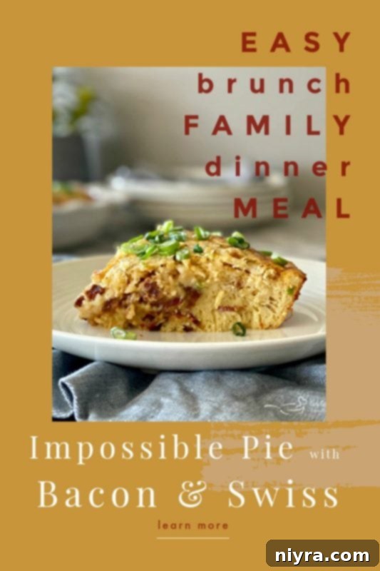 Impossible Pie with Bacon Swiss slice close up, with Dorothy Lynch dressing in the background