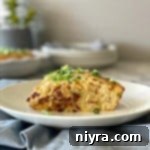 Impossible Pie with Bacon & Swiss slice close up