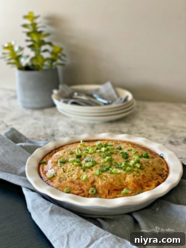 Impossible Pie with Bacon Swiss, freshly baked whole pie