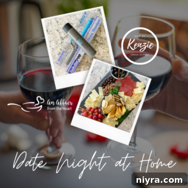 Giveaway entry graphic for the Date Night At Home prize package, with details on how to enter on social media