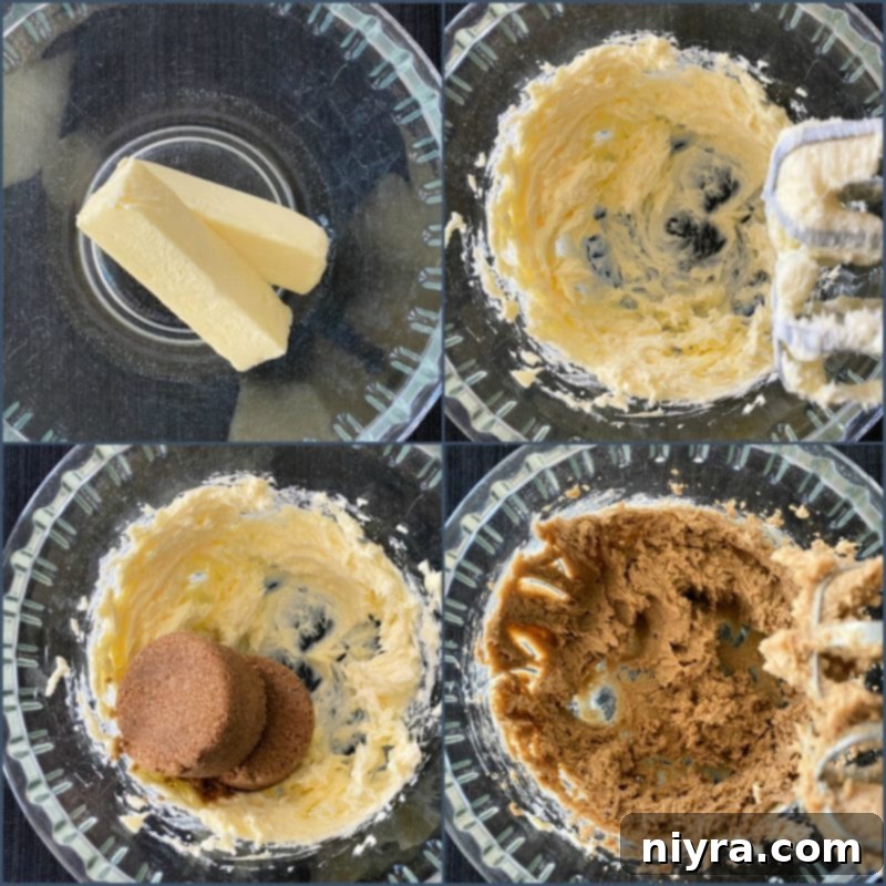 Creaming butter and brown sugar for the crumble mixture