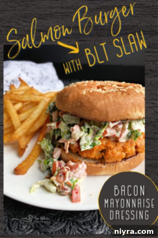 Blackened Salmon Burgers and BLT Slaw 12 Blackened Salmon Burgers with BLT Slaw pinterest pin