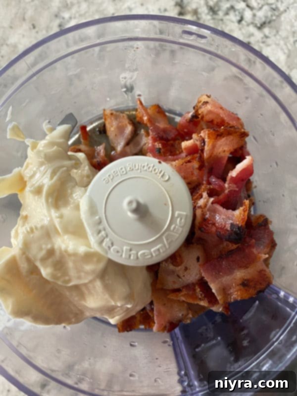 Blackened Salmon Burgers and BLT Slaw 7 Bacon mayonnaise ingredients in a food processor