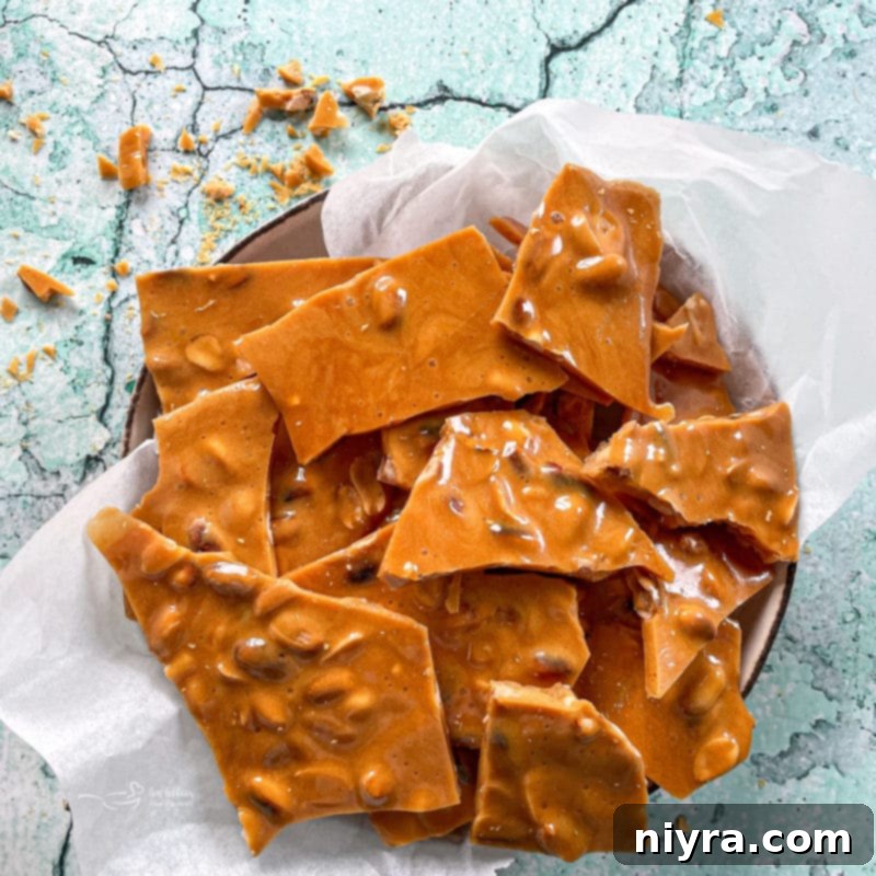 Serving peanut brittle on a festive plate