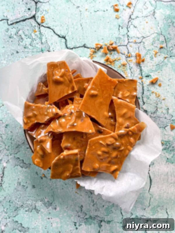 Peanut brittle in a serving bowl