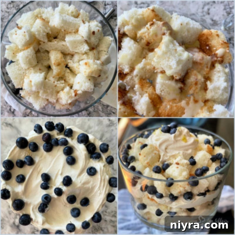 Bright Lemon Blueberry Trifle 4 Ingredients for lemon trifle preparation including lemon, blueberries, and cake