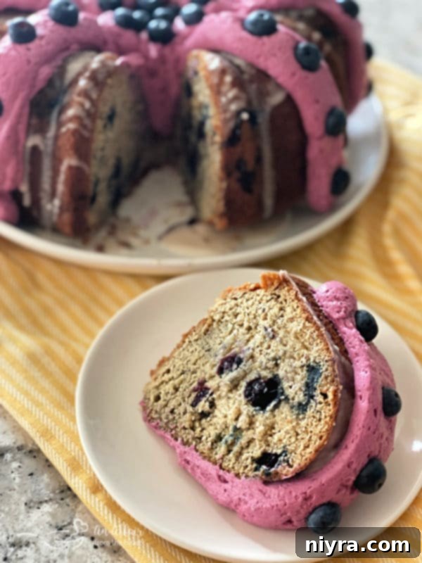 Blueberry Banana Bundt Cake, freshly baked and glazed
