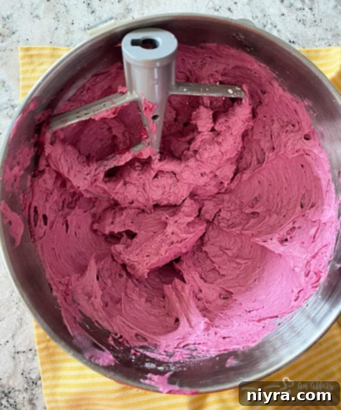 Close-up of Fluffy Fresh Blueberry Buttercream Frosting