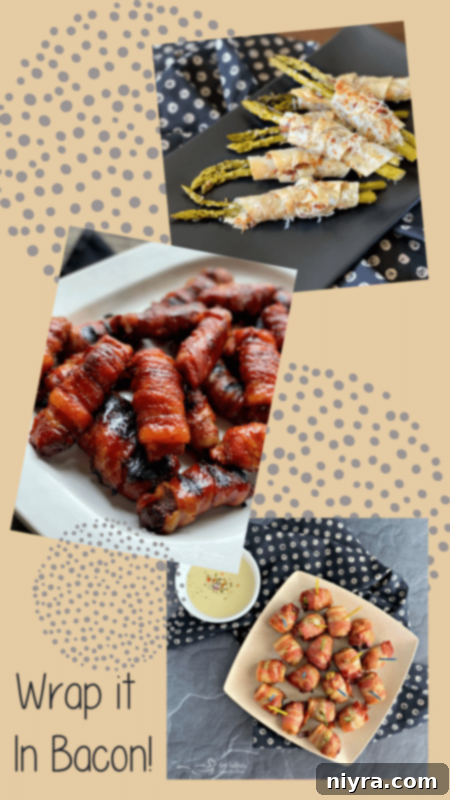 Close-up of a meticulously wrapped bacon dish, ready for cooking.