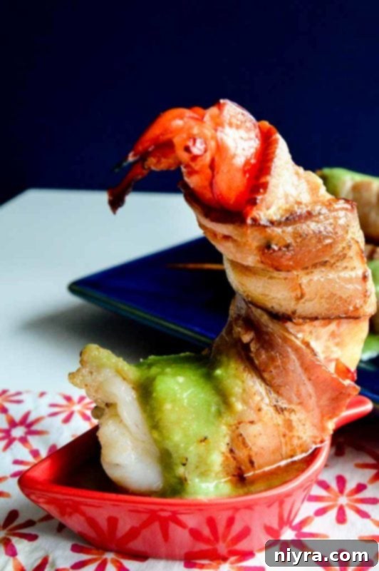 Succulent bacon-wrapped shrimp, beautifully golden and ready to be enjoyed.
