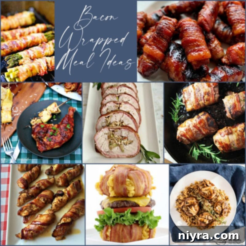 A delicious collection of bacon-wrapped main dishes, showcasing their culinary potential.
