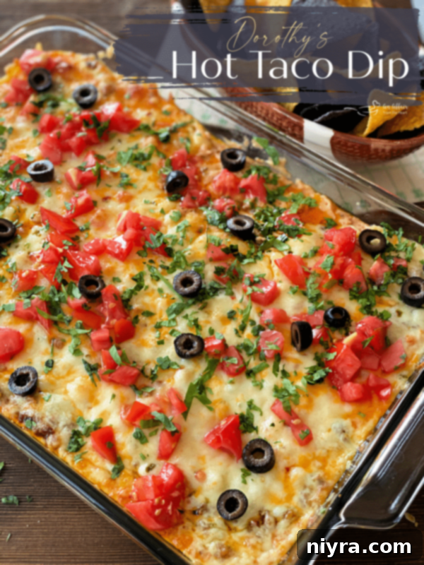 Finished Dorothy's Hot Taco Dip, ready for serving