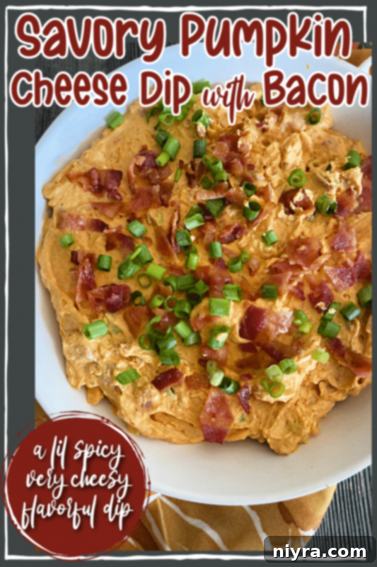 Smoky Bacon & Creamy Pumpkin Cheese Dip 6 Savory Pumpkin Cheese Dip with Bacon in a serving bowl