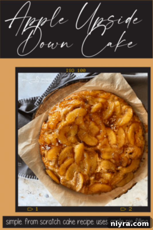 Caramel Apple Flip Cake 4 Pinterest graphic for Apple Upside Down Cake, encouraging readers to pin the recipe