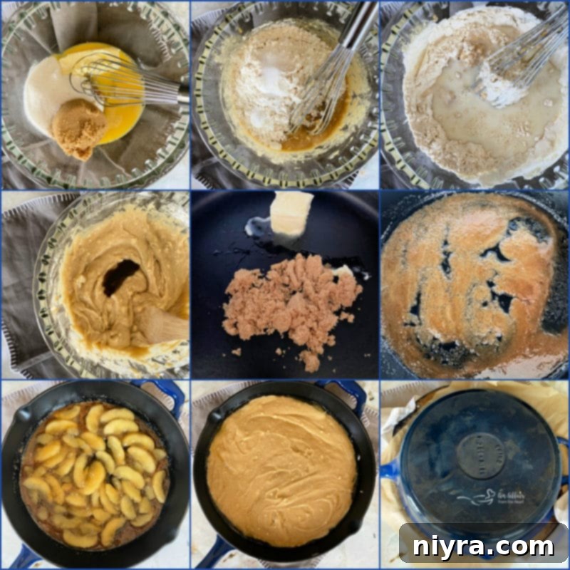 Caramel Apple Flip Cake 6 Collage of nine step-by-step photos for making Apple Upside Down Cake