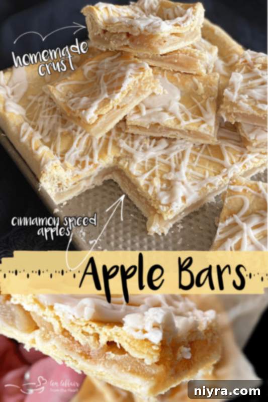 Pinterest pin graphic for Apple Bars recipe, featuring the final glazed bars