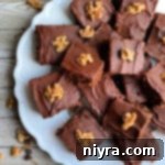 Decadent Chocolate Banana Bars 12 Overhead of Chocolate Banana Bars on a white plate