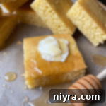 Honey Cornbread with honey drizzle