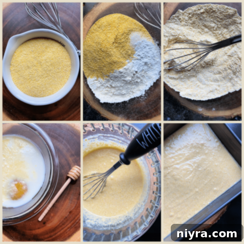Preparing honey cornbread batter