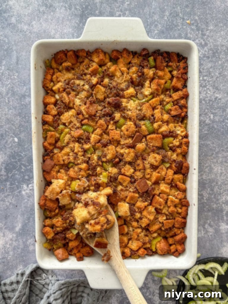 Freshly mixed sausage and sage stuffing