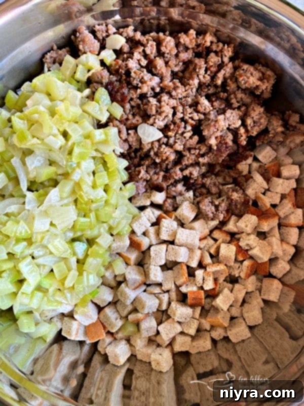 Preparing Mom's Sausage & Sage Dressing: Sautéing vegetables