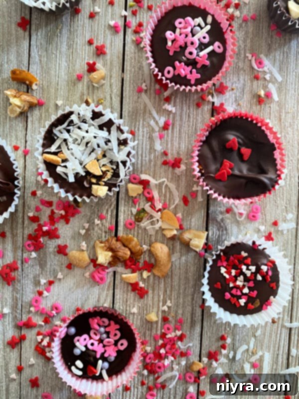 Heart-shaped chocolate candy cups for Valentine's Day