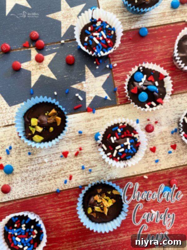 Chocolate candy cups in a basket with a red ribbon