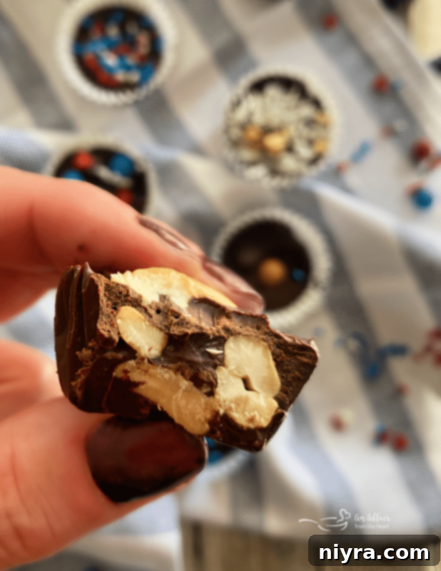 Close-up of patriotic chocolate candy cups with sprinkles