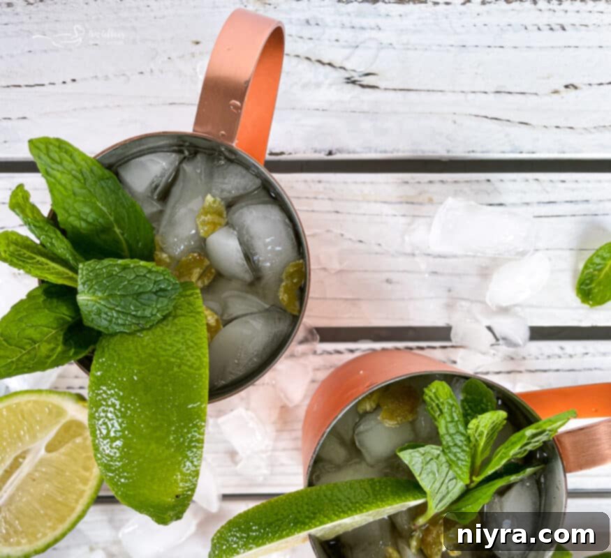 Copper Kick Refresher 3 Close-up of a Moscow Mule with lime wedge