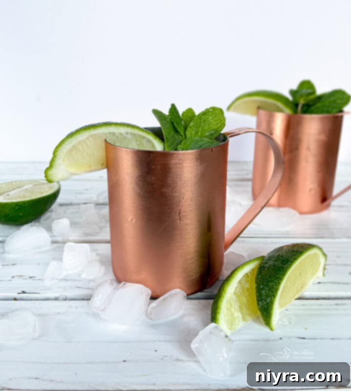 Copper Kick Refresher 8 Two Moscow Mules in copper mugs