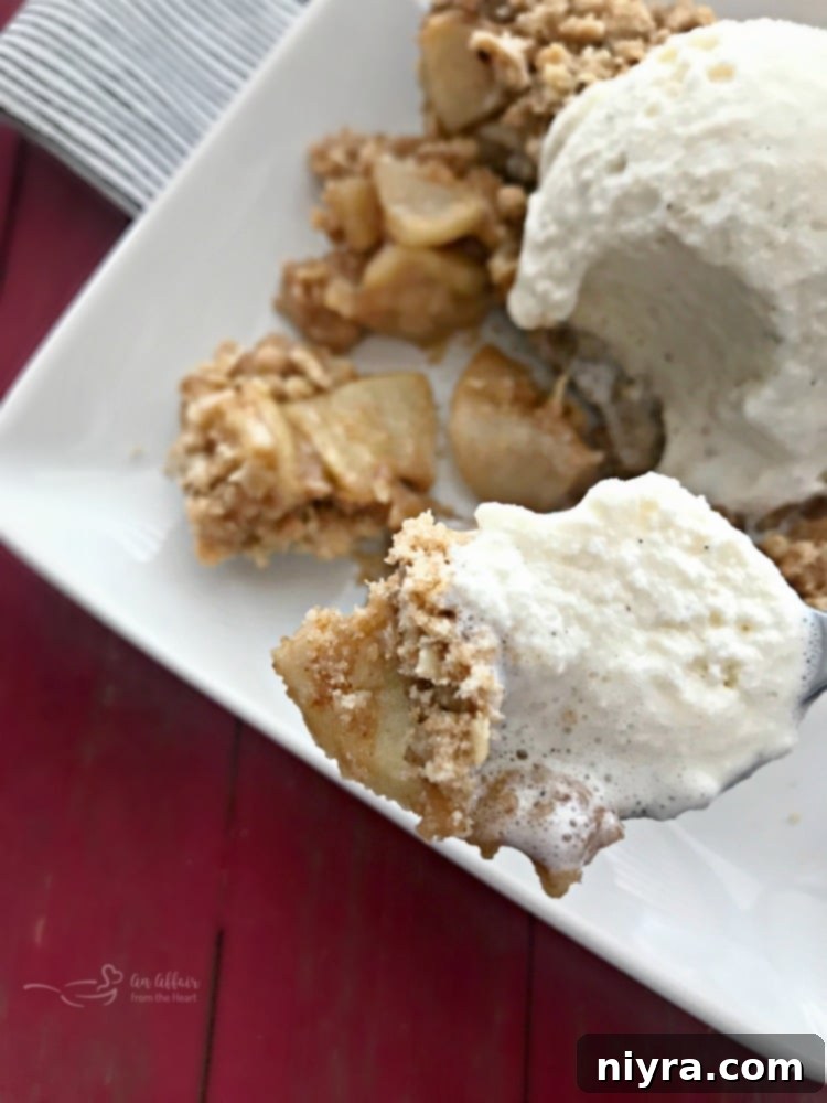 A Spoonful of Apple Crisp with Vanilla Ice Cream