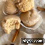 Glistening Spice Muffins 10 Overhead view of perfectly baked Spiced Glazed Muffins, glistening with glaze