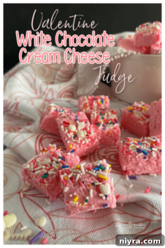A festive Valentine fudge close-up on a patterned background