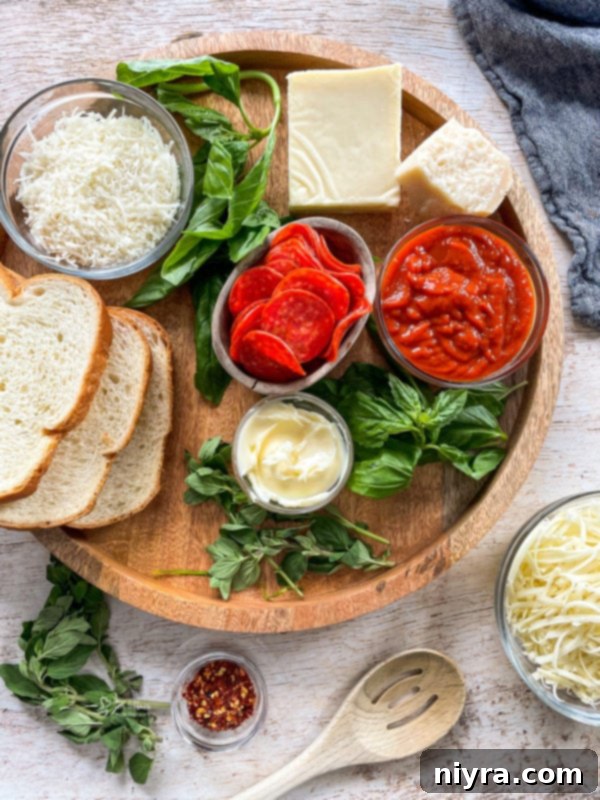 Close-up of a partially assembled pepperoni pizza grilled cheese