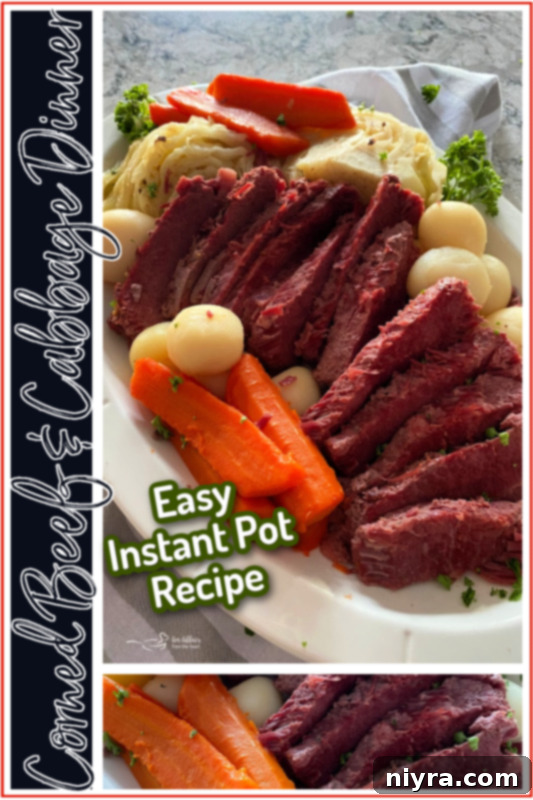 Plated Instant Pot Corned Beef and Cabbage Dinner