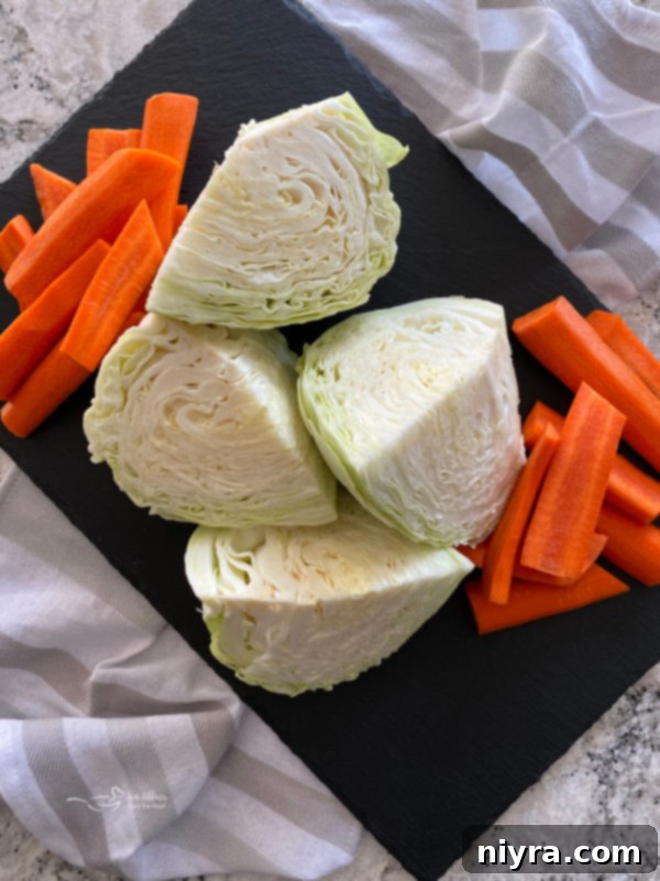 Fresh cabbage and carrots for corned beef dinner