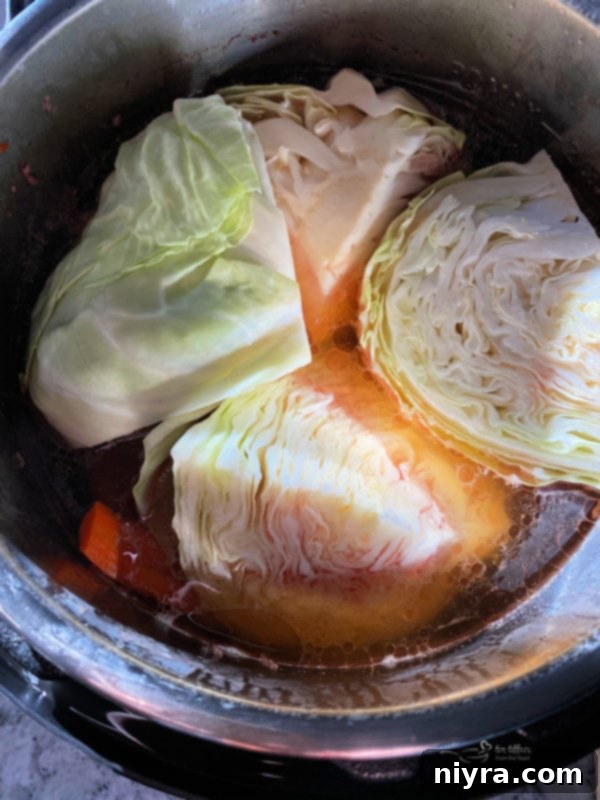 Cooked corned beef removed, vegetables added to Instant Pot