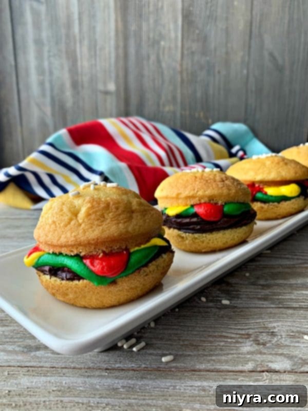 Adorable Hamburger Cupcakes ready for a party