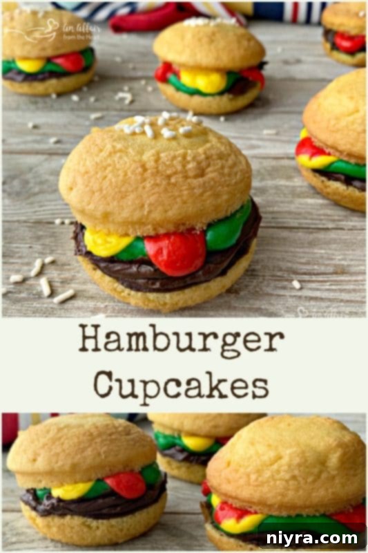 Beautifully finished Hamburger Cupcakes presented on a platter