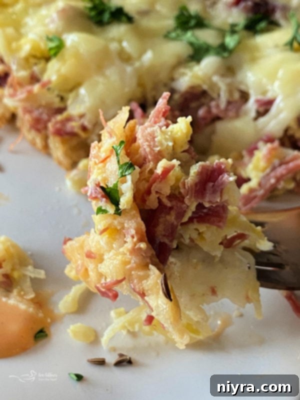 Reuben Crescent Breakfast Casserole close-up