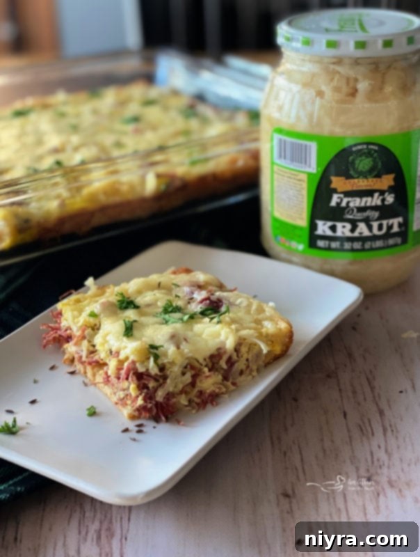 Reuben Crescent Breakfast Casserole ready to bake