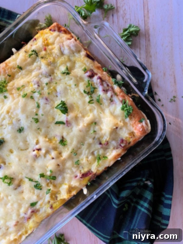 Reuben Crescent Breakfast Casserole sliced